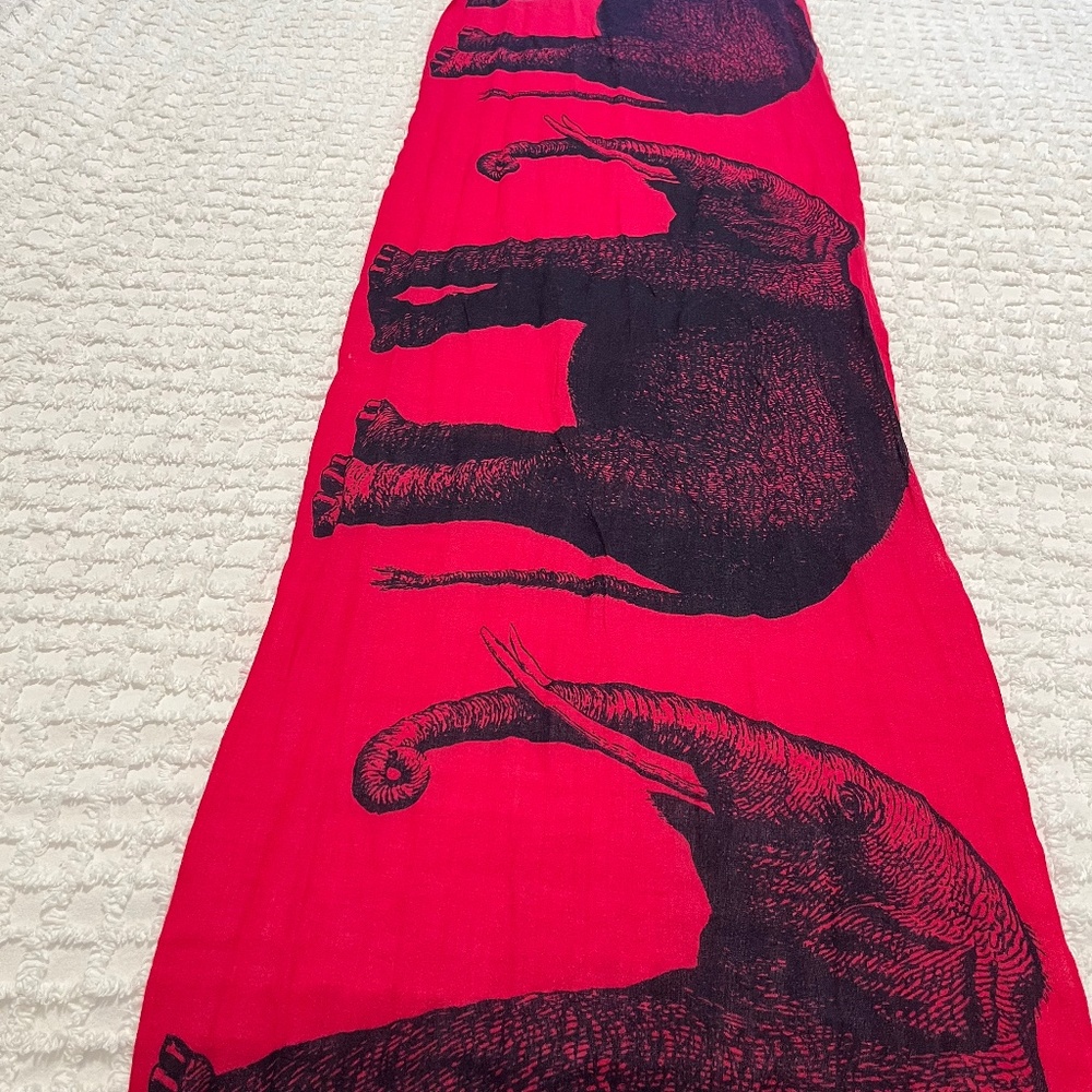 Artistic Elephant Print Scarf in Bold Red